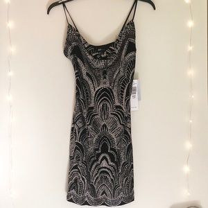Black Glitter Cowl Neck Mini Dress